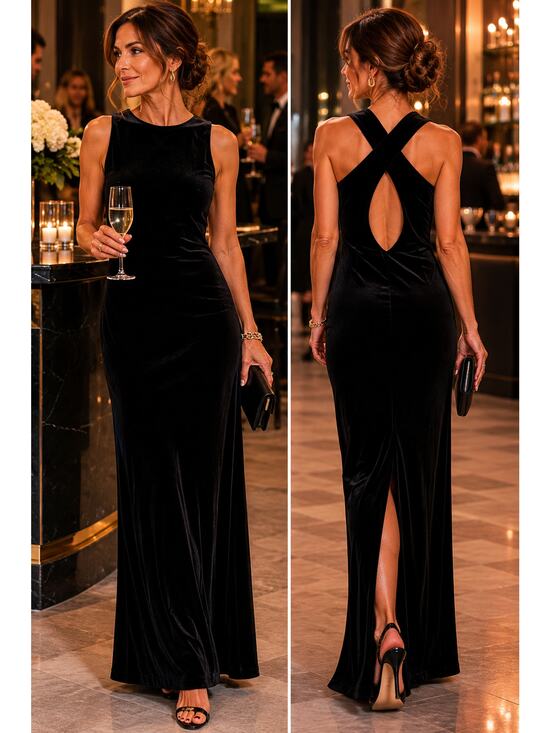 Ronni Nicole Dresses & Skirts - Vintage 90s Ronni Nicole Maxi Dress Black Velvet Goth Gown Y2K Sz M/L/8? strech